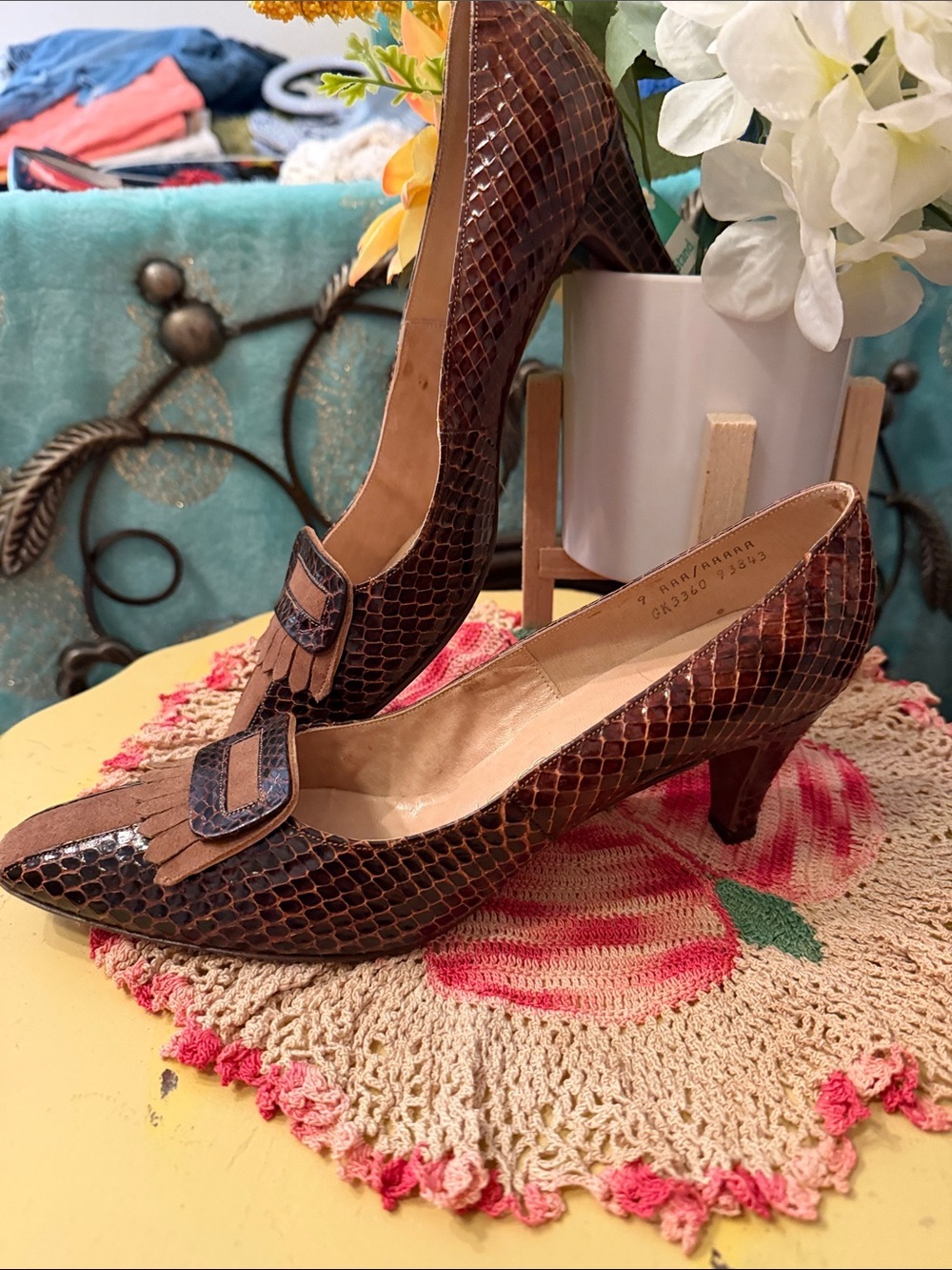 ๐๐๐BOGOHO๐๐๐Gamins Brown Snakeskin-Pattern Heels for Women-9 - Picture 2 of 10